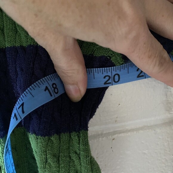 Ll Bean Cardigan Sweater Size ? Medium Women Green Blue Button Front Striped - Picture 4 of 5